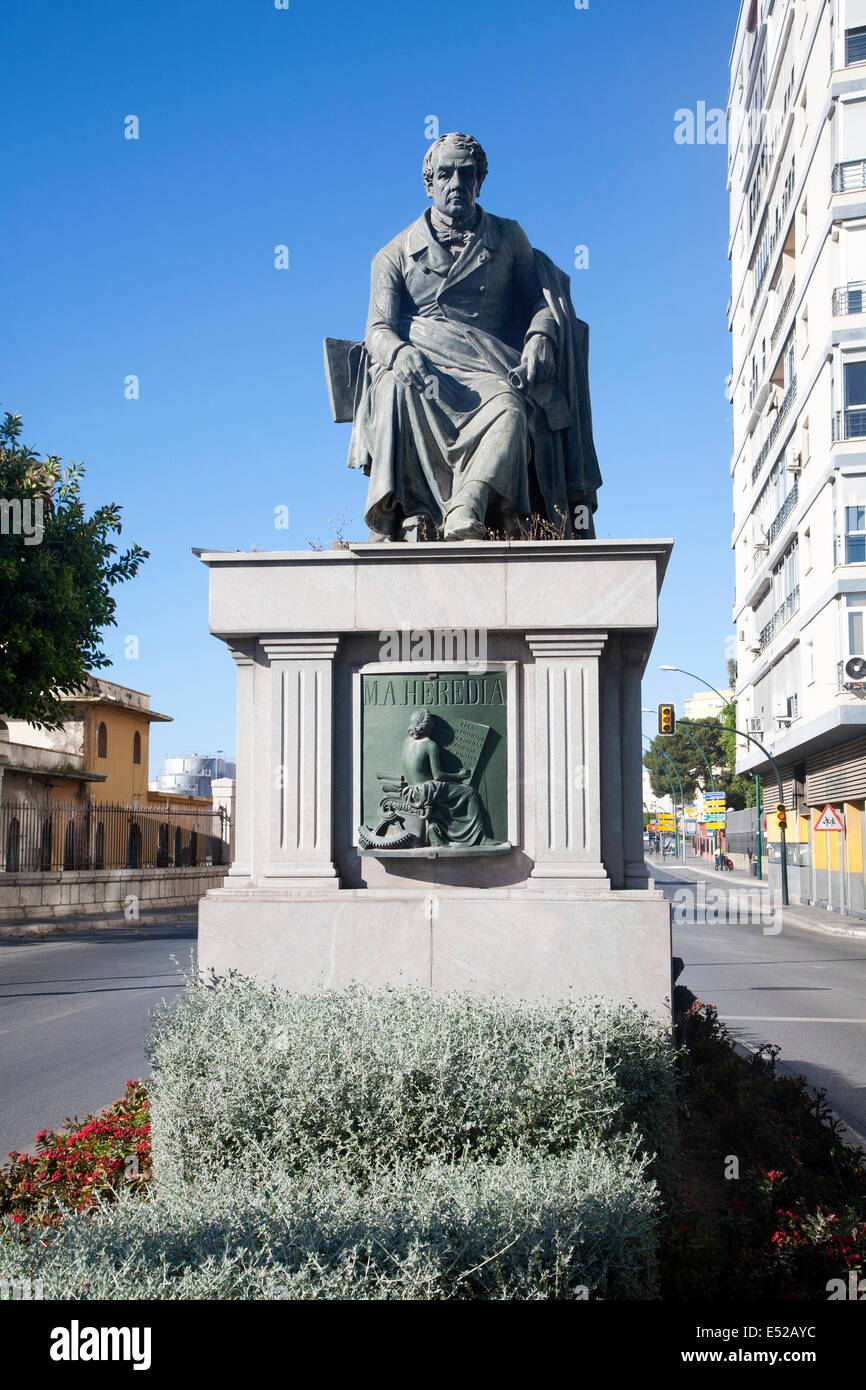 Statue des Manuel Agustin Heredia im Stadtzentrum von Malaga, Spanien Stockfoto