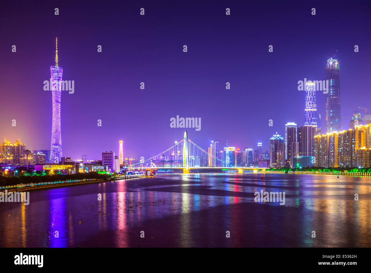 Guangzhou, China Skyline auf den Perlfluss. Stockfoto