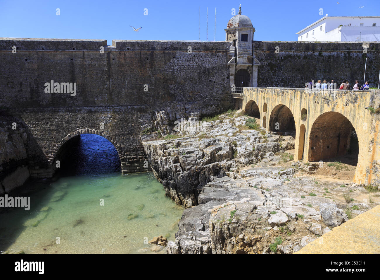 Die Festung aus dem 17. Jahrhundert Peniche Portugal. Eine militärische Festung aus dem Mittelalter im 19. und 20. Jahrhunderts benutzt hat, ein Gefängnis. Stockfoto