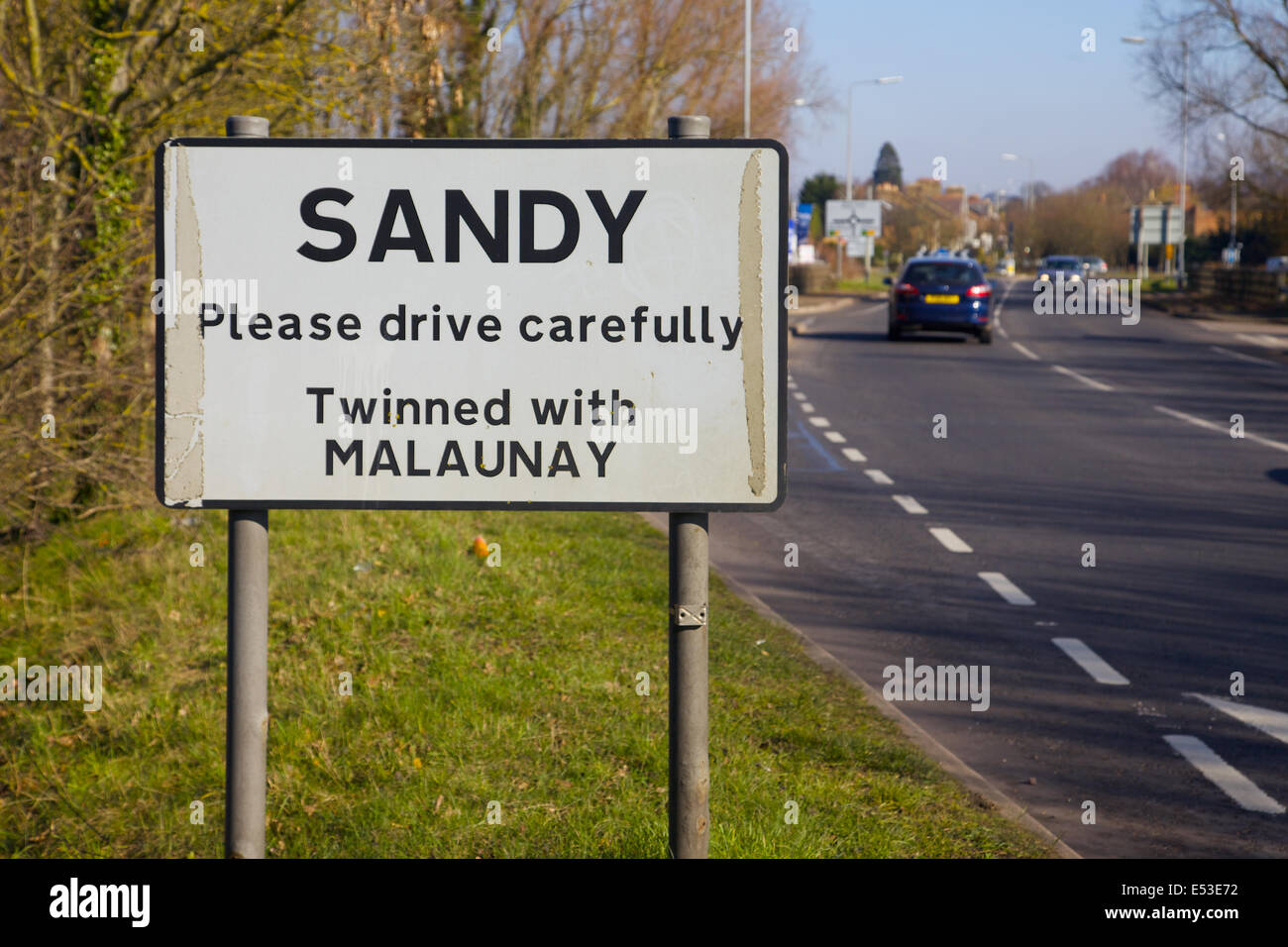 Eintritt in die Stadt von Sandy, Bedfordshire, England Stockfoto