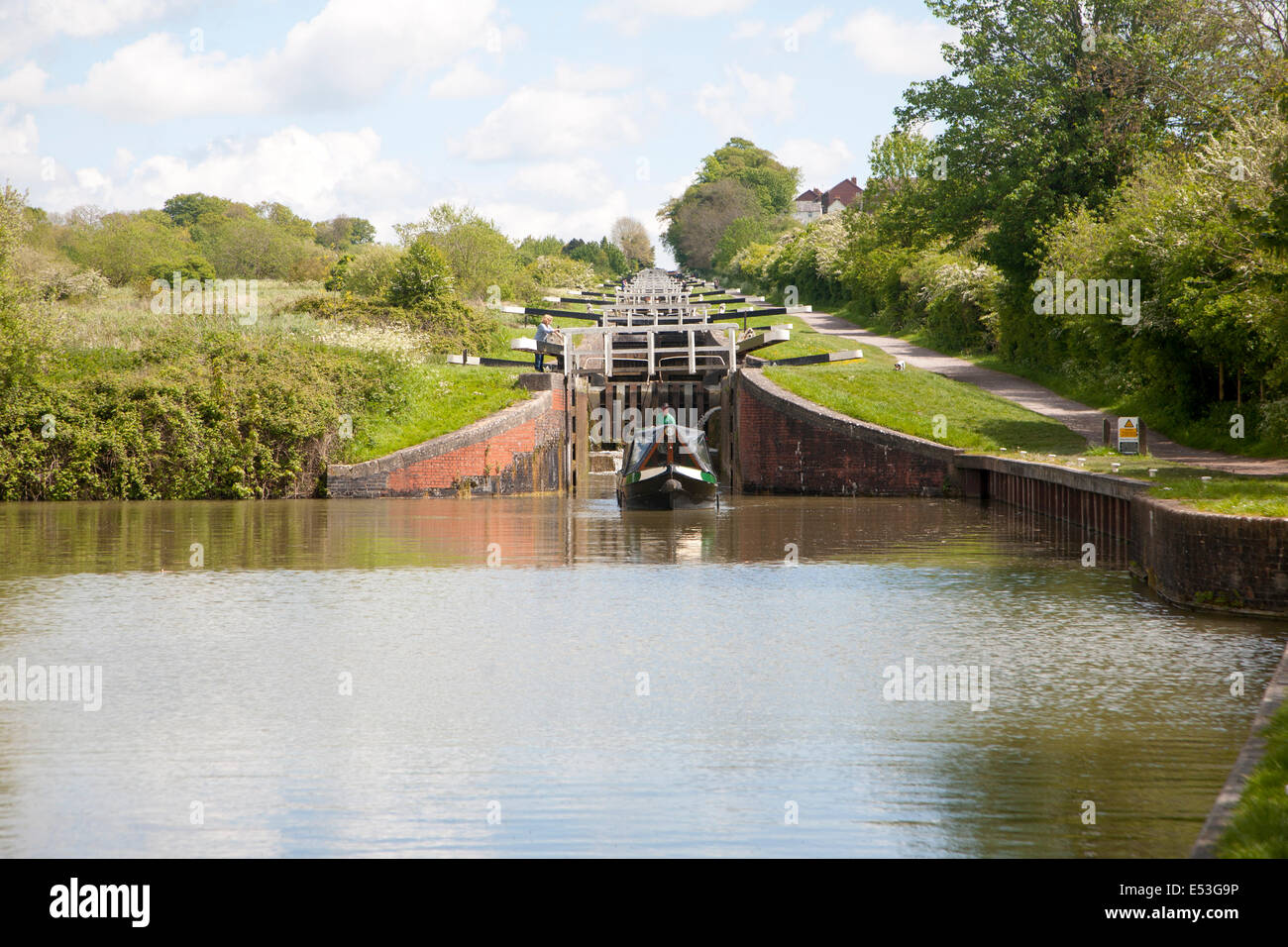 Caen Hill Flug der Verriegelungen auf dem Kennet und Avon Kanal Devizes, Wiltshire, England Stockfoto