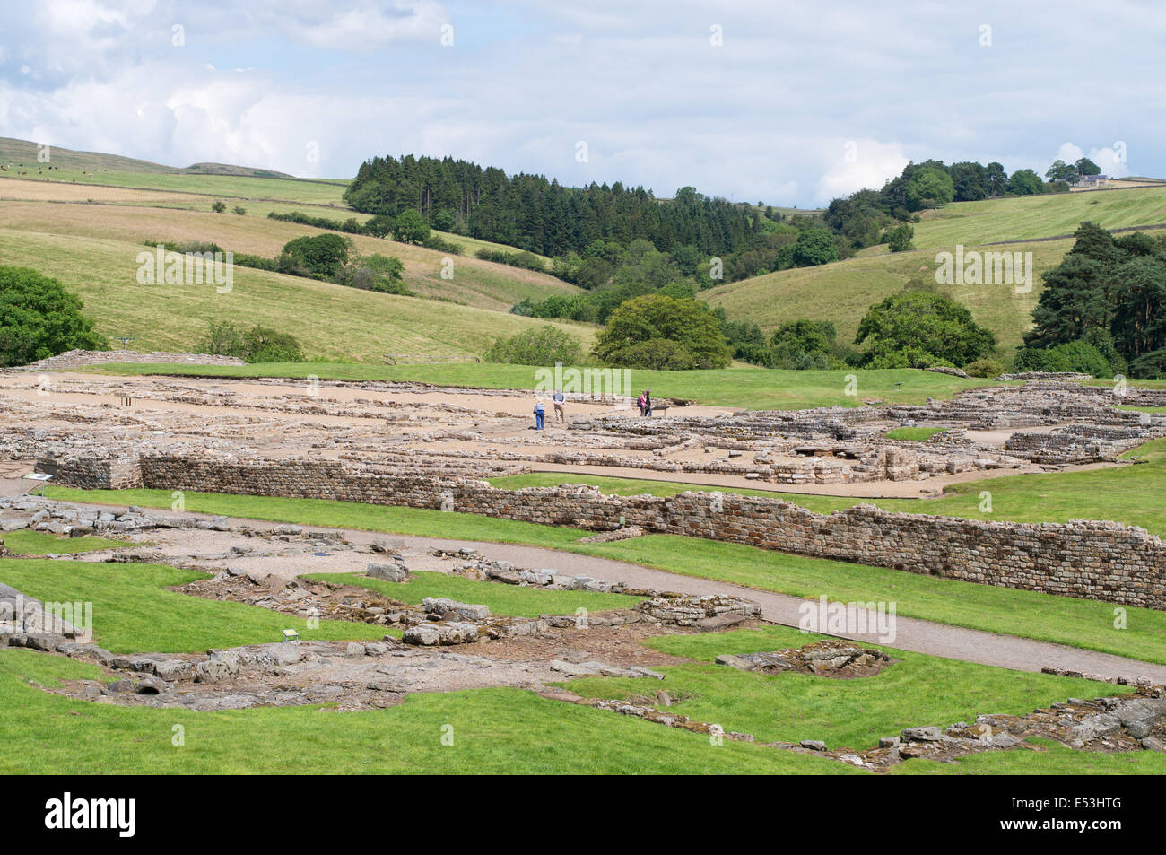 Blick über die Website Vindolanda römisches Kastell, Northumberland England UK Stockfoto
