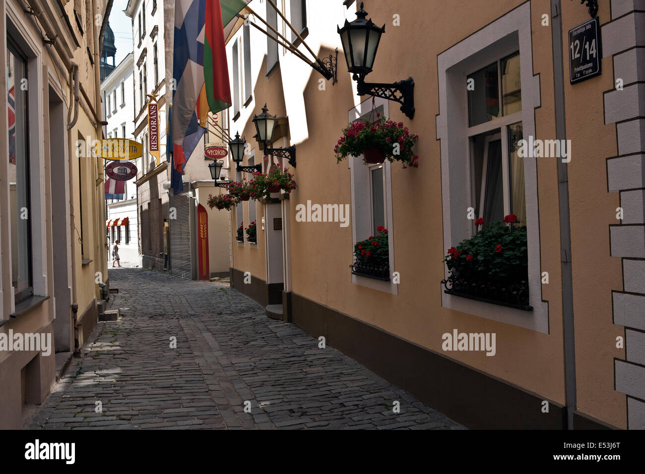 Engen Gassen der Altstadt, Stadt Riga Lettland Stockfoto