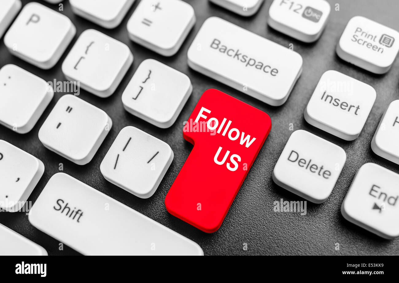 Tastatur mit Schaltfläche "folgen Sie uns". Konzept-Bild. Stockfoto