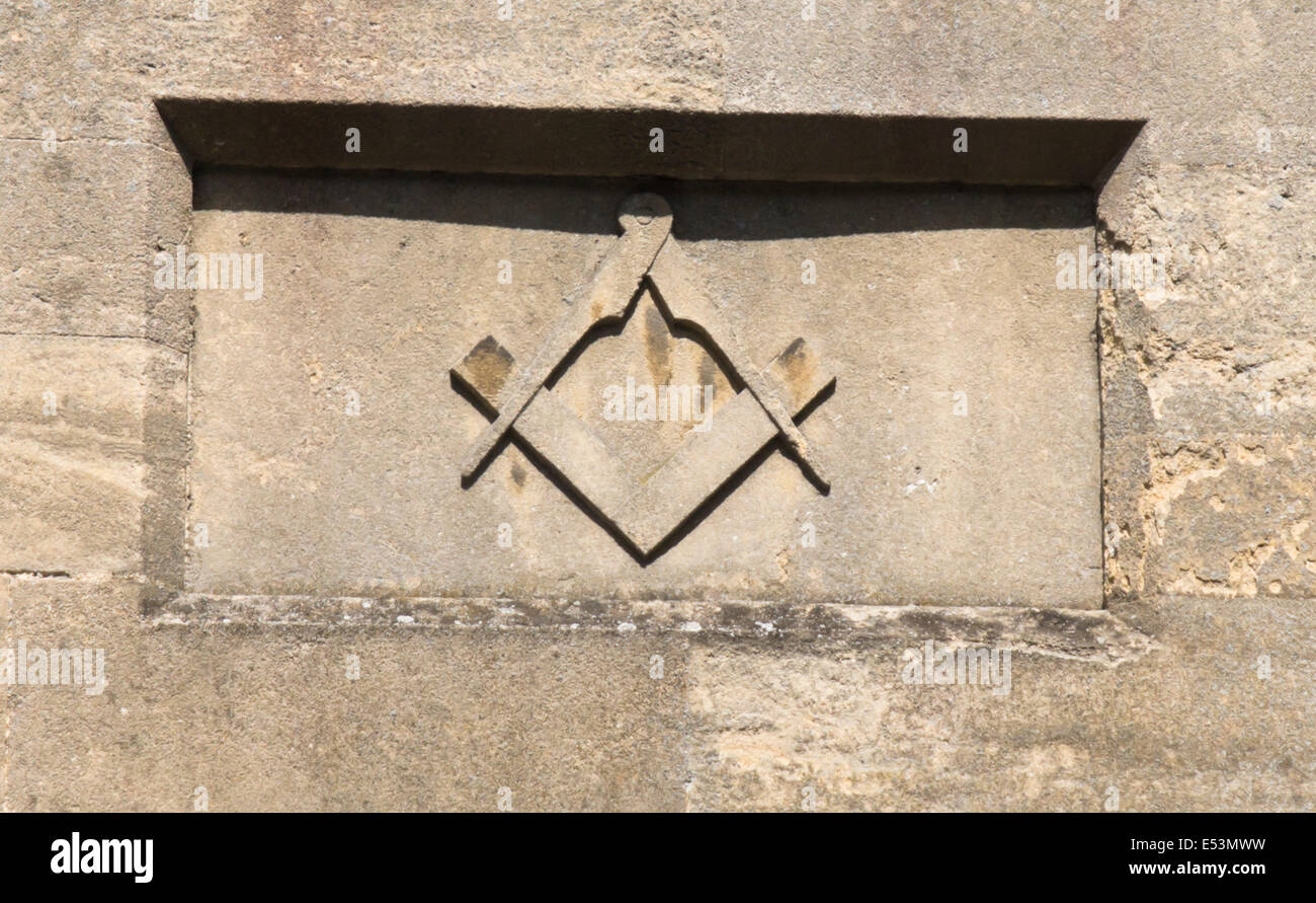 Freimaurer Symbol in Sandstein gehauen, Bruton, eine kleine Stadt in Somerset England UK Freimaurer Symbol Stockfoto