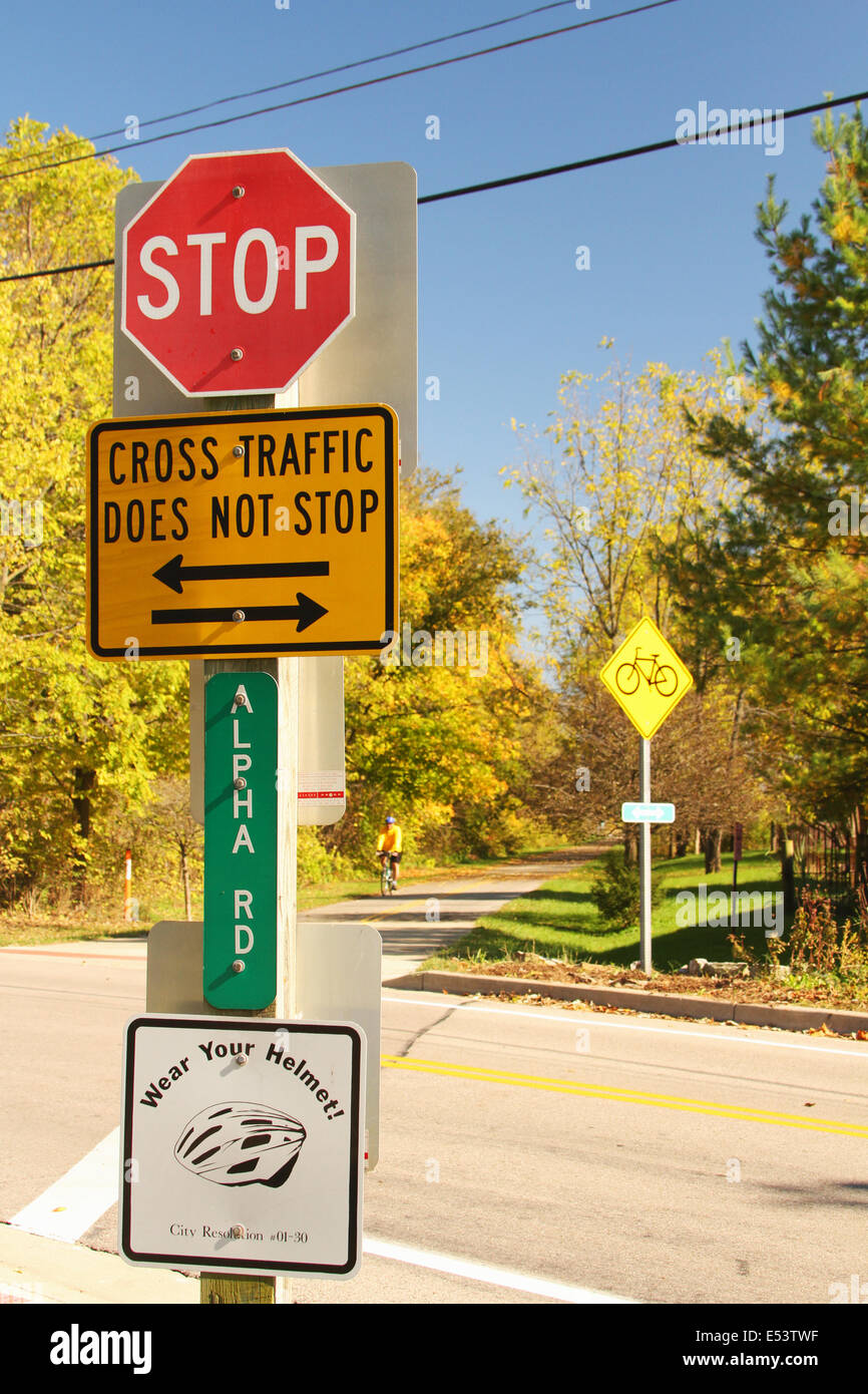 Radroute unterzeichnet. Alpha, Beavercreek, Dayton, Ohio, USA. Stockfoto