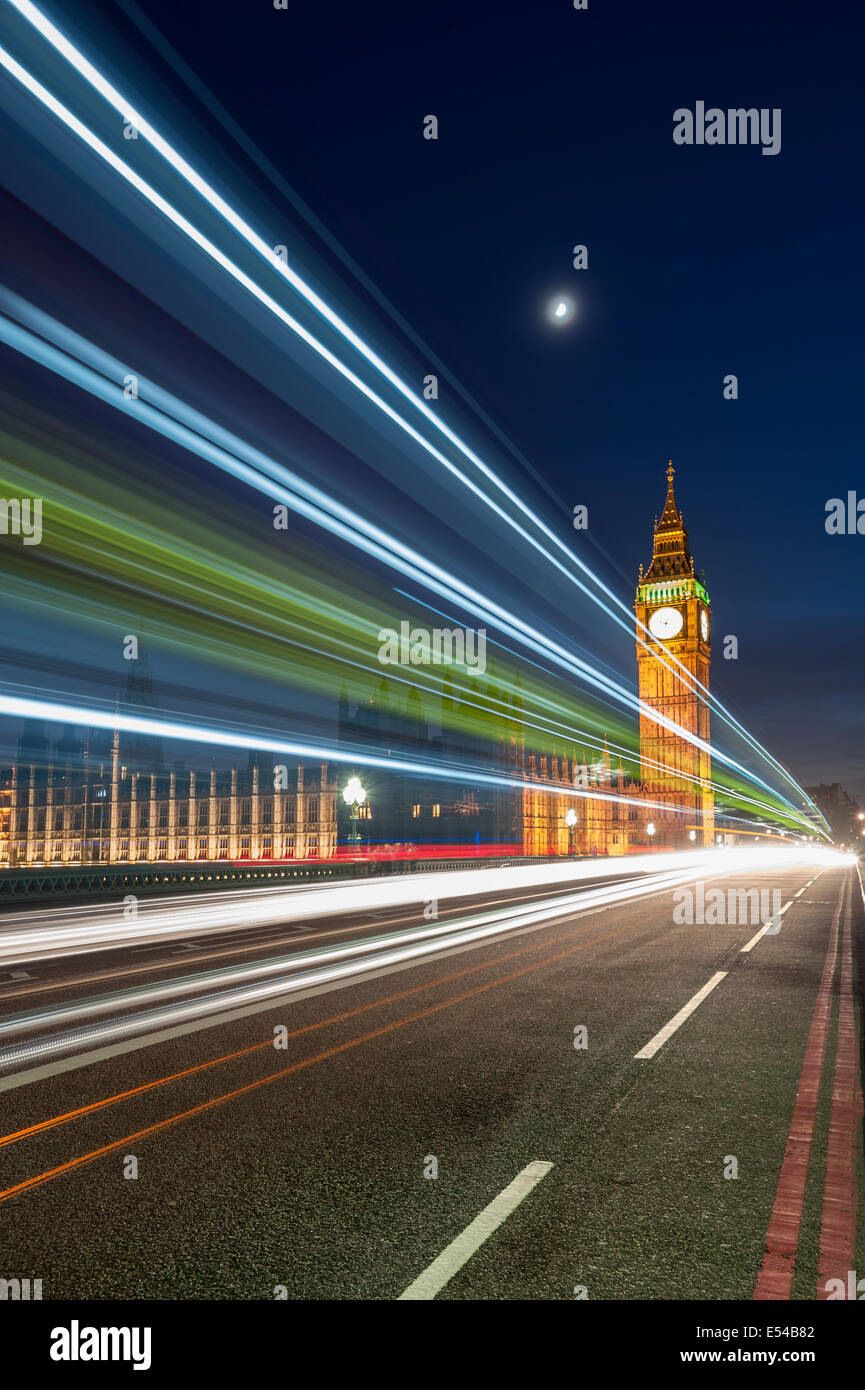 Licht Loipen Big Ben Westminster London Stockfoto