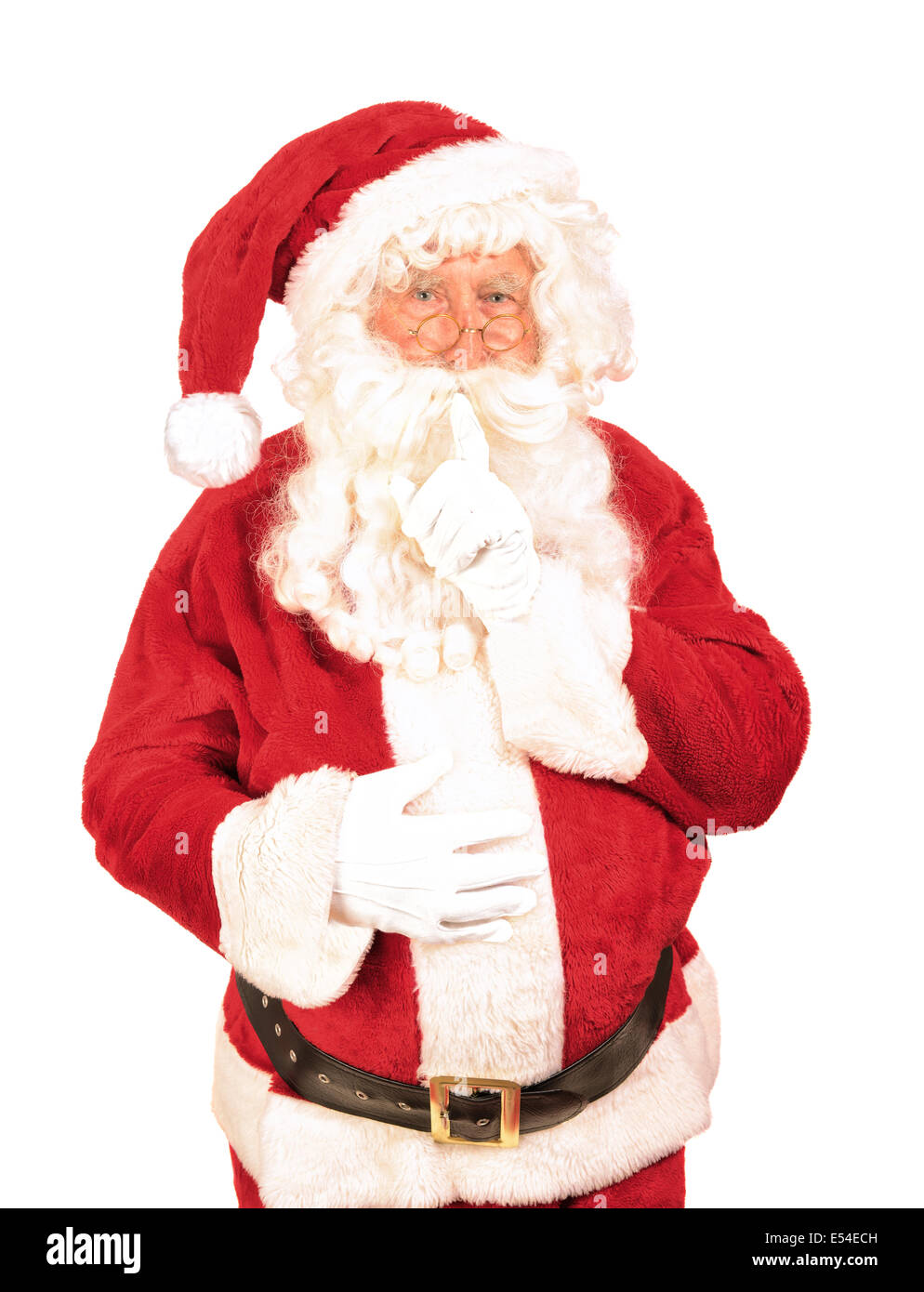 Santa Claus sagen: Psst isoliert auf weißem Hintergrund Stockfoto