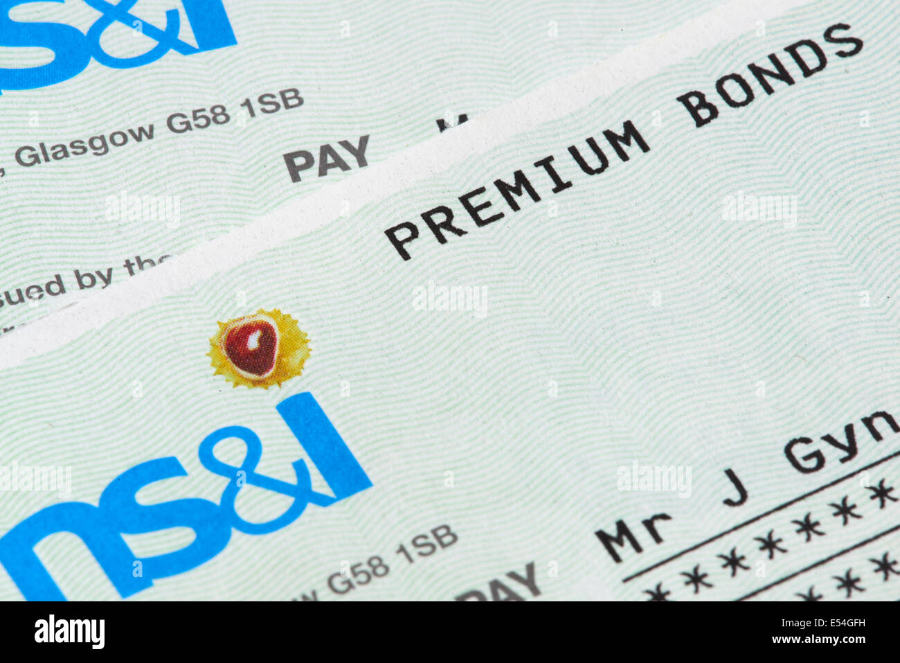 Premium-Bond Gewinner Preis Schecks bekannt als ein Haftbefehl Stockfoto