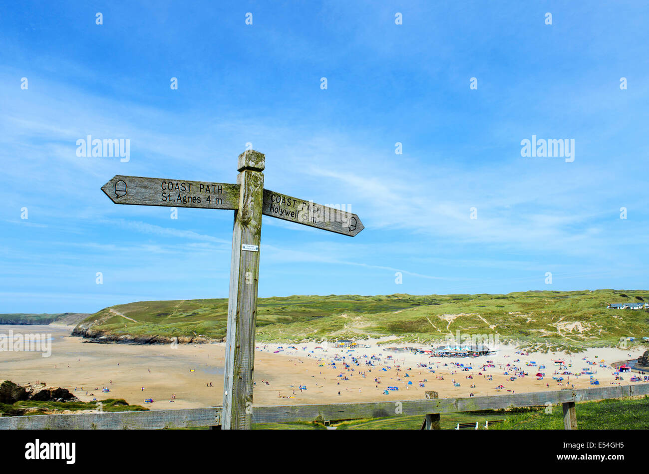 Süd West Coast Weg Zeichen in der Nähe von Perranporth in Cornwall, Großbritannien Stockfoto