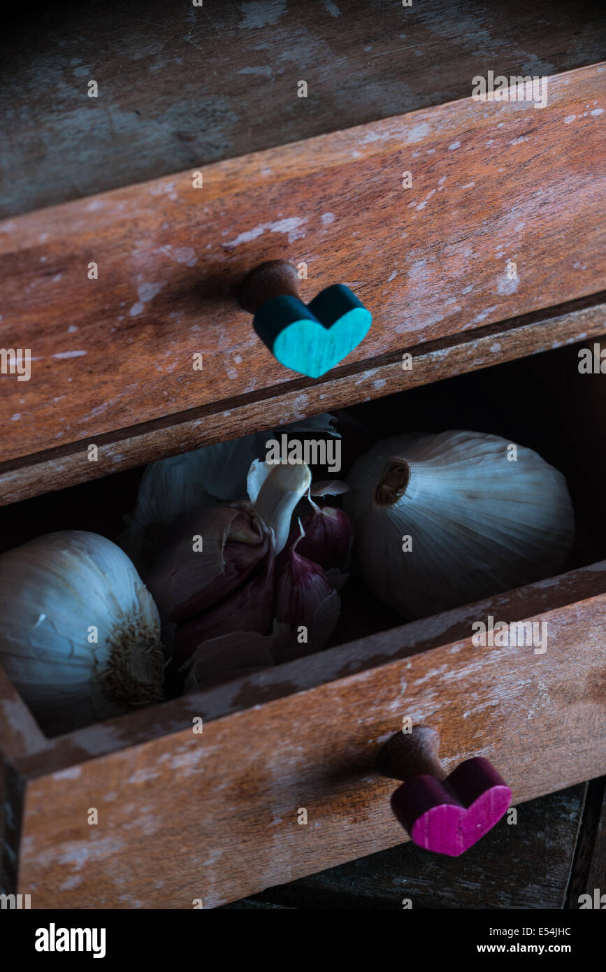 Knoblauch - auf der Suche nach deinem Herzen und gesunde Ernährung Stockfoto