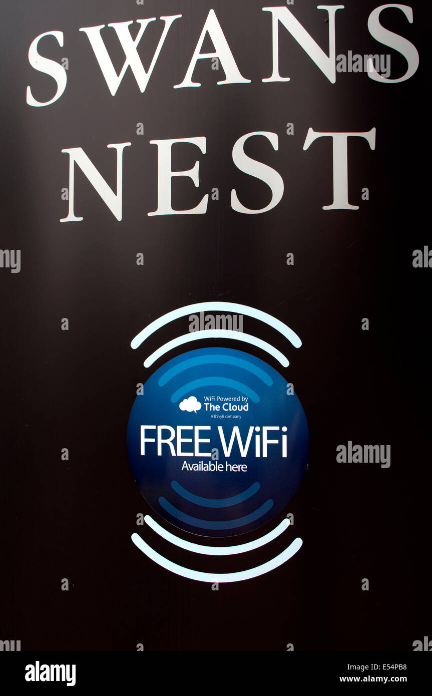 Freies WiFi verfügbar hier registrieren, Swans Nest Hotel, Stratford-upon-Avon, Warwickshire, Großbritannien Stockfoto