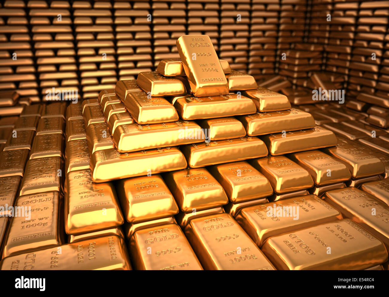 Banktresor mit Goldbarren gefüllt. Finanzen-Abbildung Stockfoto