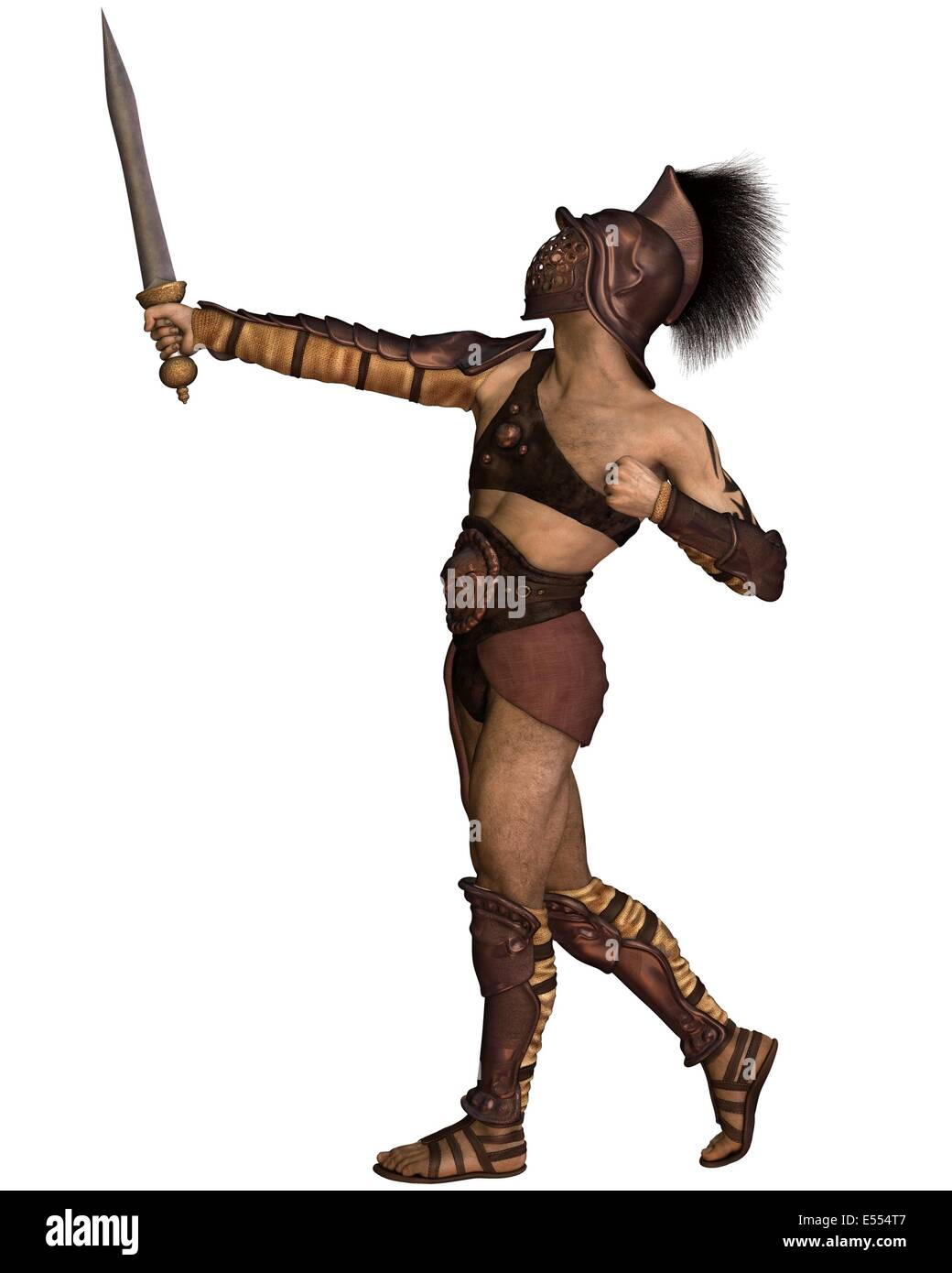 Roman Gladiator - Murmillo Typ in heroischer Pose Stockfoto