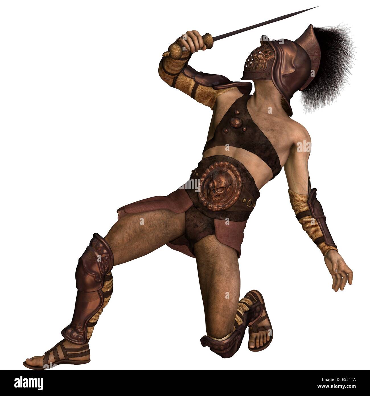 Roman Gladiator - Murmillo Typ in Defensive Haltung Stockfoto