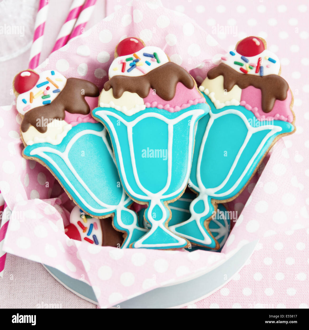 Cookies mit einem Retro-Eis Eisbecher Thema Stockfoto