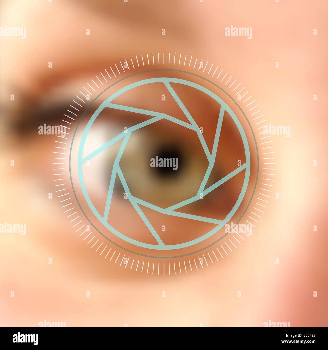 Digitale Fotografie menschliche Auge Kamera Objektiv Konzept Hintergrund. EPS10 Vektor-Datei mit verschwommenen Effekt und Transparenz Schichten. Stockfoto