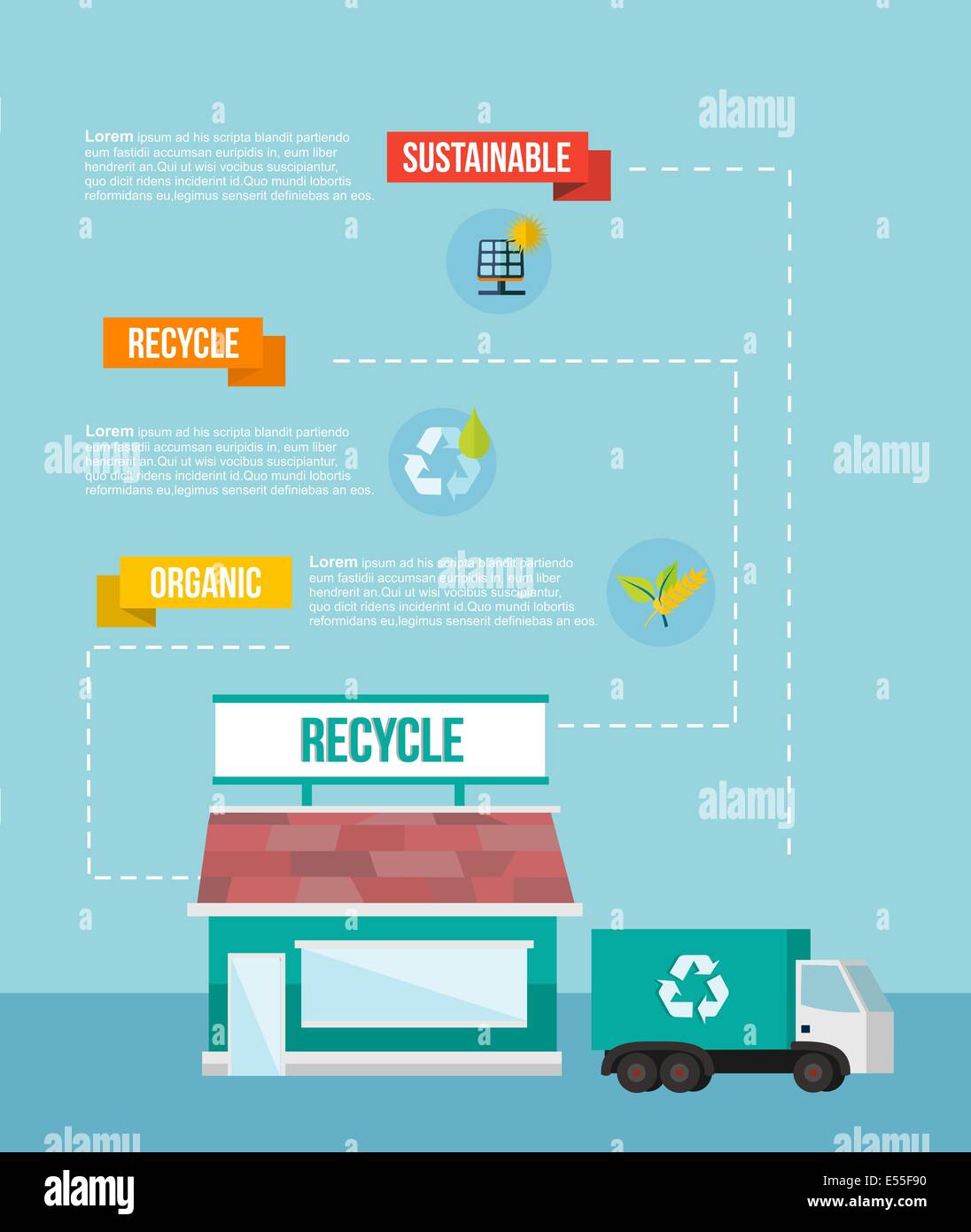 Recycling und Logistik Infografiken Diagrammvorlage in flachen Design-Stil. EPS10 Vektor-Datei organisiert in Schichten für die einfache Bearbeitung Stockfoto