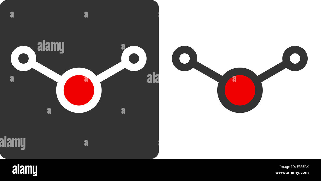 Wasser (H2O) Molekül, flache Symbol Stil. Atome als farbcodierte Kreise (Sauerstoff - rot, Wasserstoff - grau/weiß) gezeigt. Stockfoto