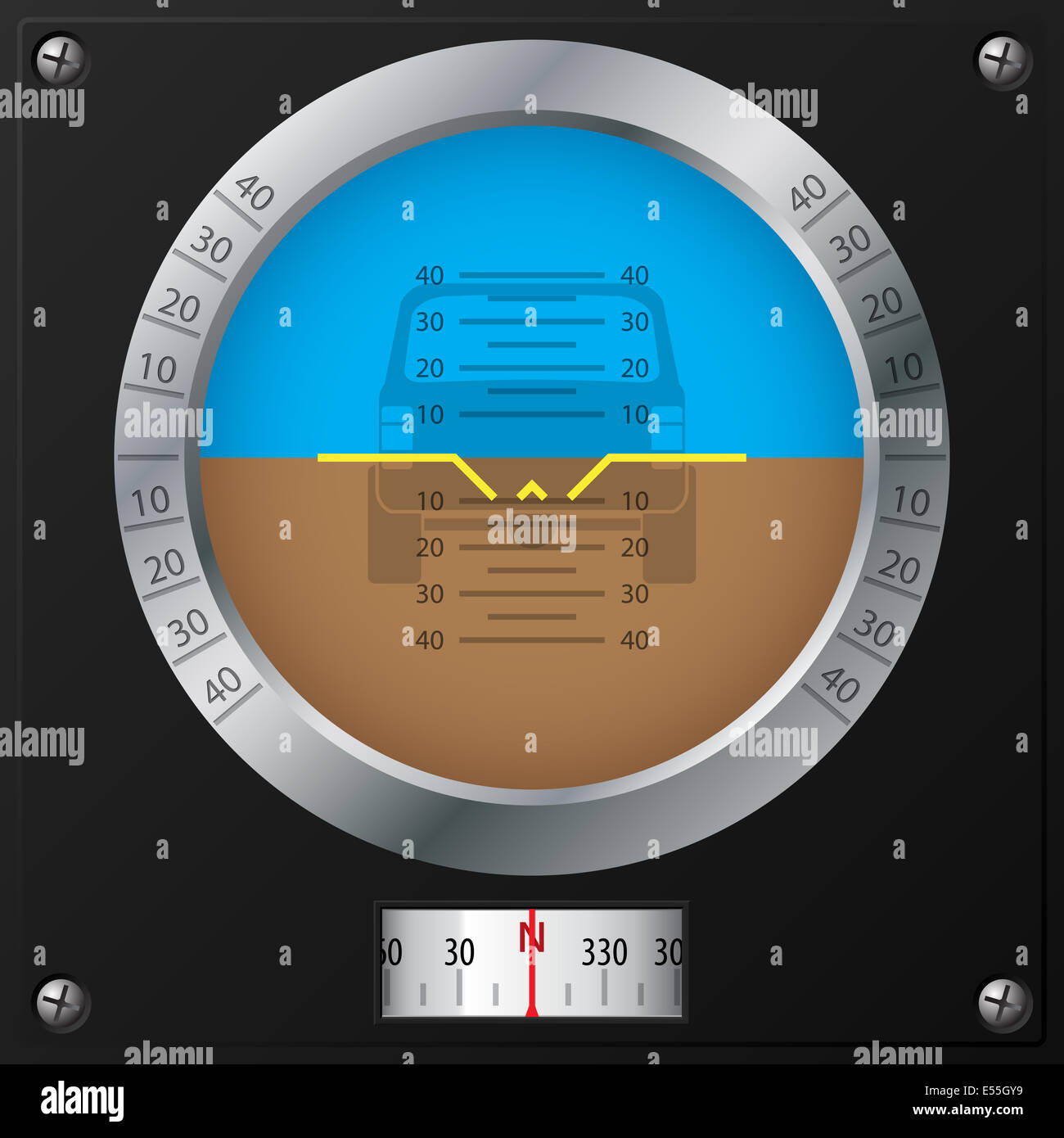 Haltung-Indikator-Design auf geschraubte schwarze Platte für jeeps Stockfoto
