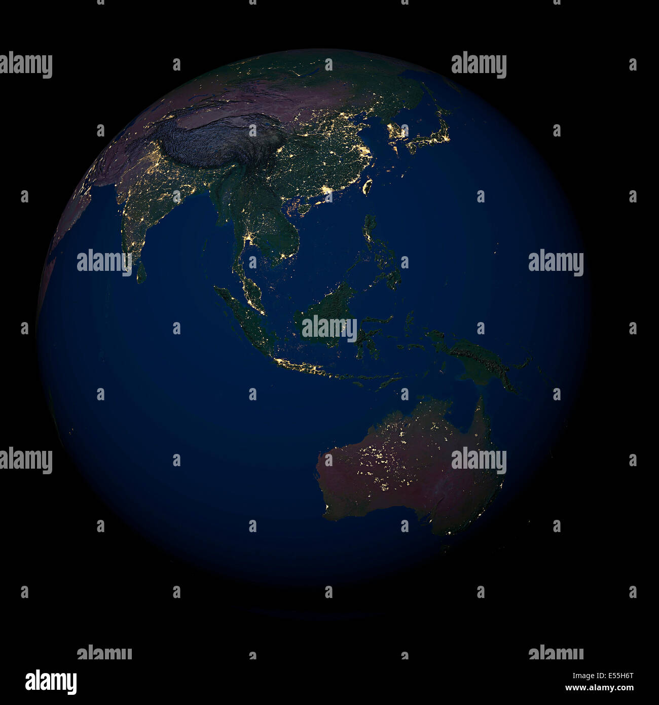 Erde bei Nacht über Indonesien Stockfoto