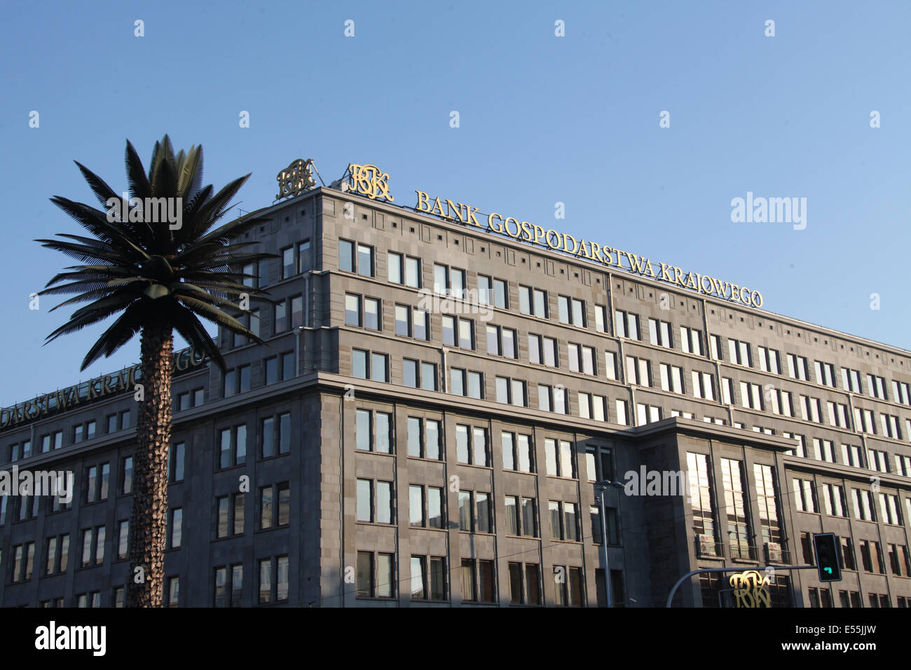 Die Warschau-Palme neben Bank Gospodarstwa Krajowego im Zentrum Stadt Stockfoto