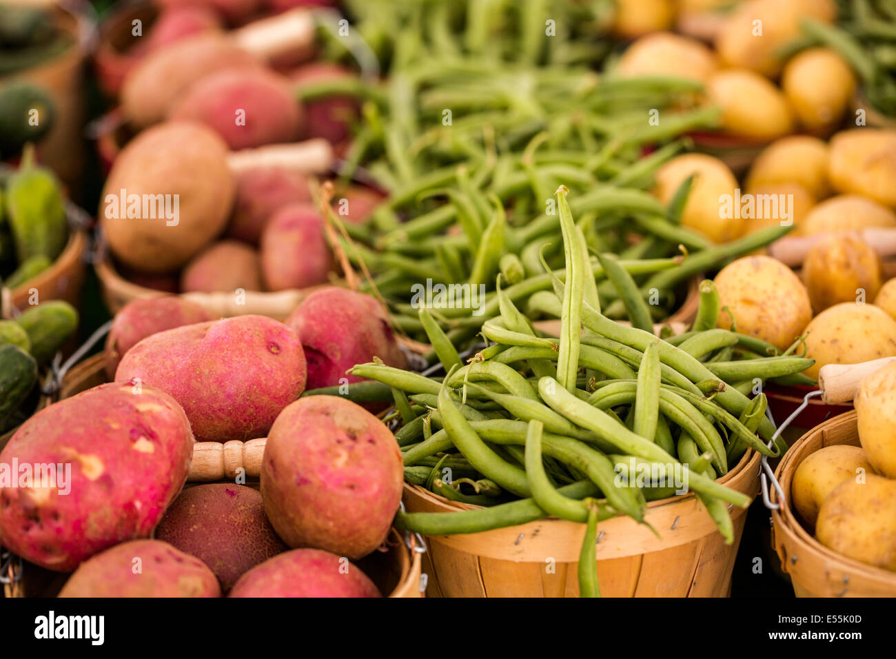 Frischen Bio-Produkten zum Verkauf auf dem örtlichen Bauernmarkt. Stockfoto