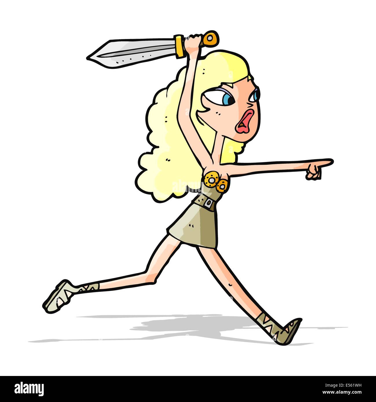 Cartoon-Viking Mädchen mit Schwert Stock Vektor