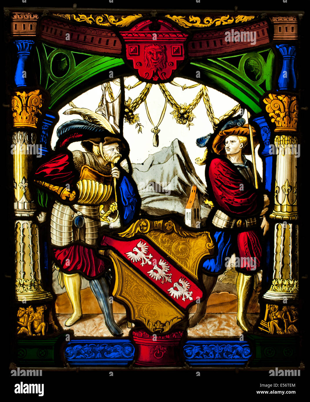 Wappen von bleihaltigen Fenster Frankreich Französisch oder Deutsch Deutschland Stockfoto