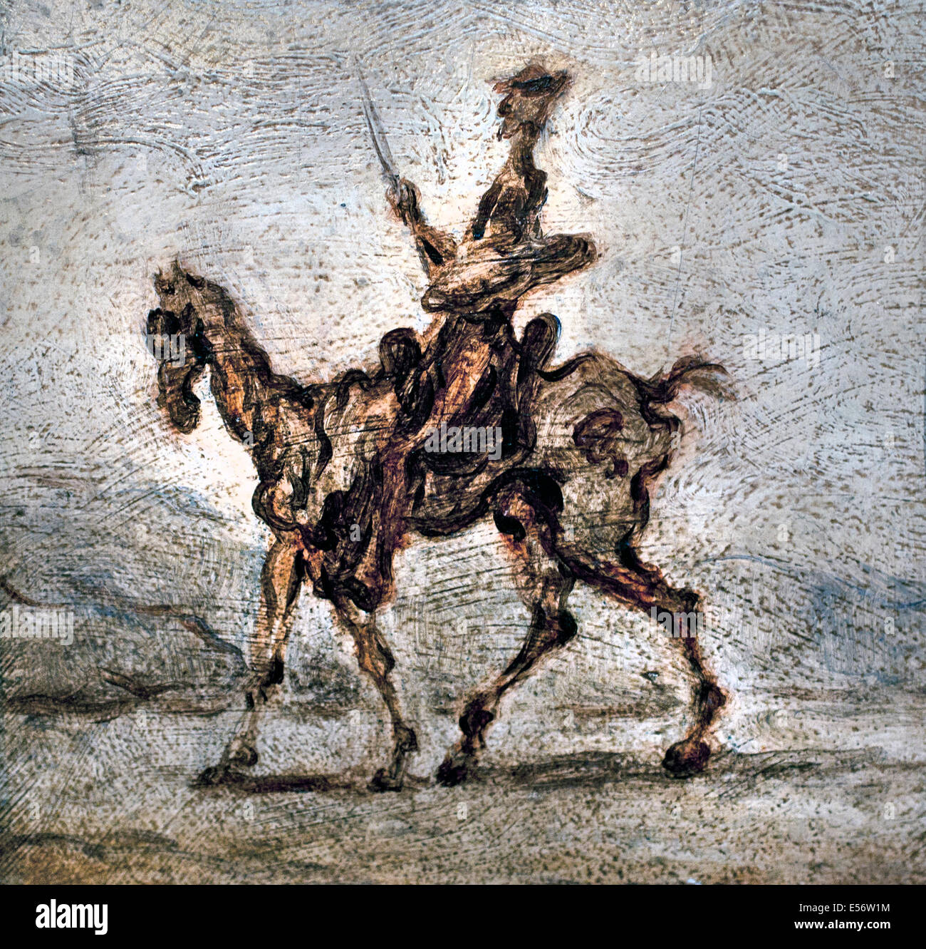 Don Quichotte a cheval - Don Quixote auf dem Pferderücken von Honore Daumier 1808-1879 ( Honoré-Victorin Daumier war ein französischer Maler, Bildhauer und Druckmacher, dessen viele Werke Kommentare über das gesellschaftliche und politische Leben in Frankreich bieten ) Stockfoto