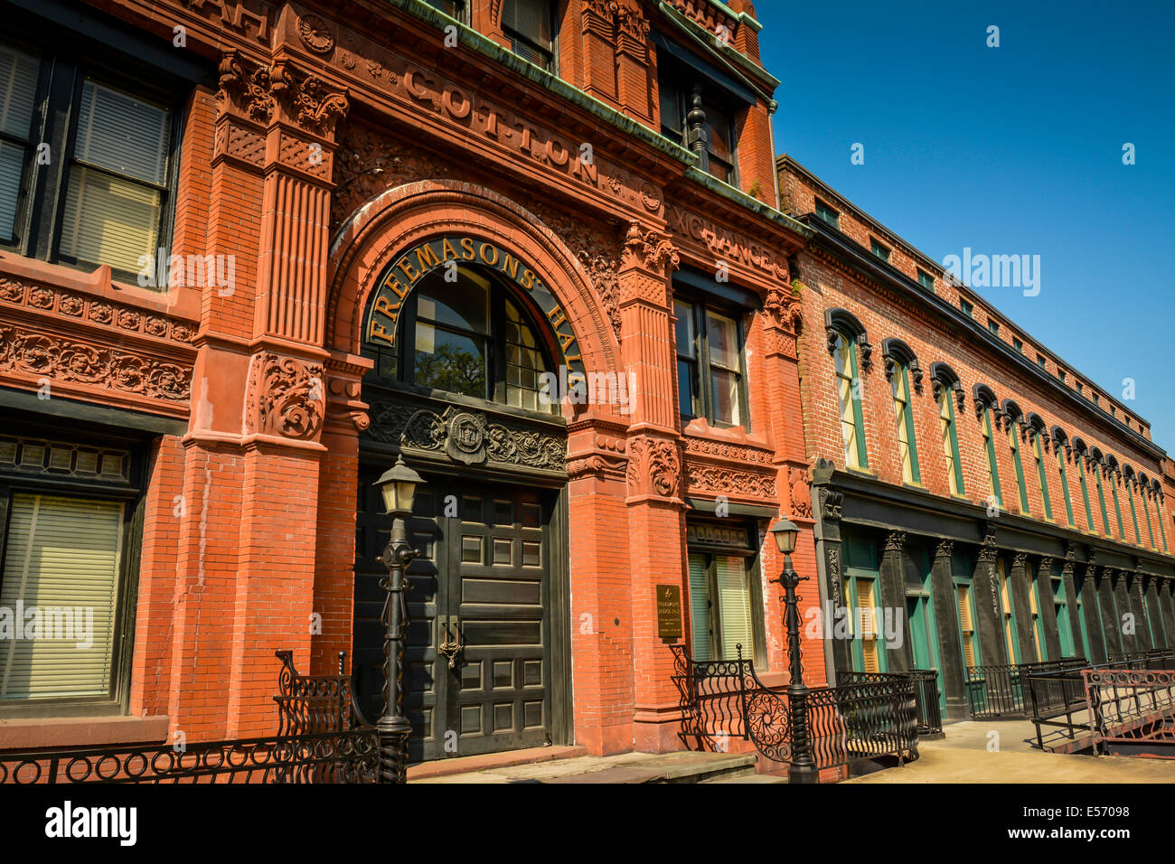 Der architektonisch bedeutenden alten Savannah Baumwollbörse, Gebäude in Savannah, GA, USA Stockfoto