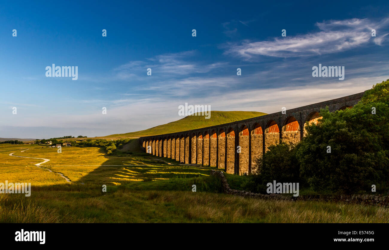 Ribblehead-Viadukt im schönen Abendlicht Stockfoto