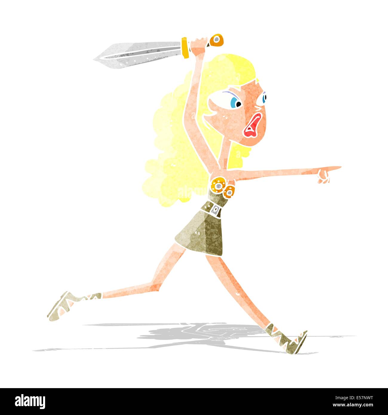 Cartoon-Viking Mädchen mit Schwert Stock Vektor