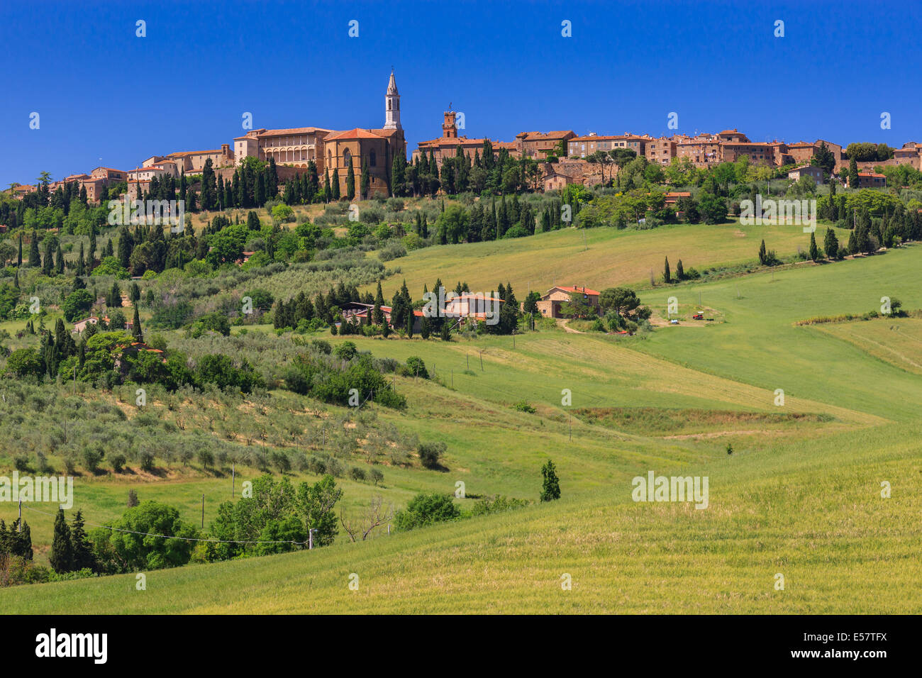 Blick auf Pienza, eine Stadt und Comune in Provinz von Siena, Val d ' Orcia in der Toskana (Mittelitalien), zwischen den Städten Stockfoto