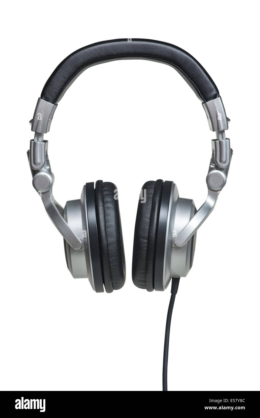 Professionelle schwarz und Silber Stereo-Kopfhörer in weiß mit Beschneidungspfad isoliert Stockfoto