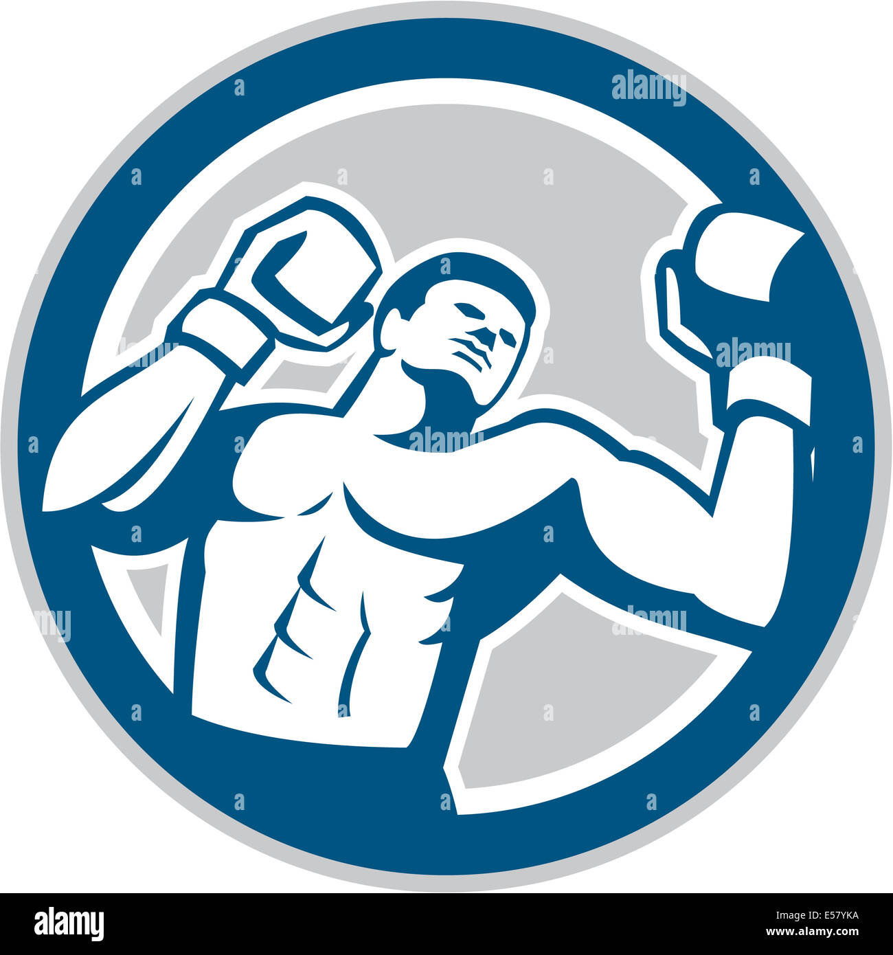 Abbildung eines Boxers Boxen Stanzen Satz im inneren Kreis getan im retro-Stil Stockfoto
