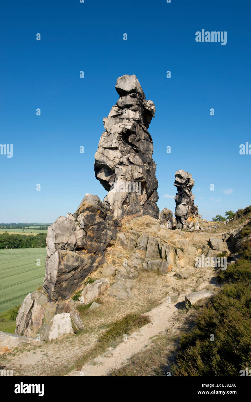 Felsformationen, Teufelsmauer Naturreservat in der Nähe von Weddersleben, Harz, Sachsen-Anhalt, Deutschland Stockfoto