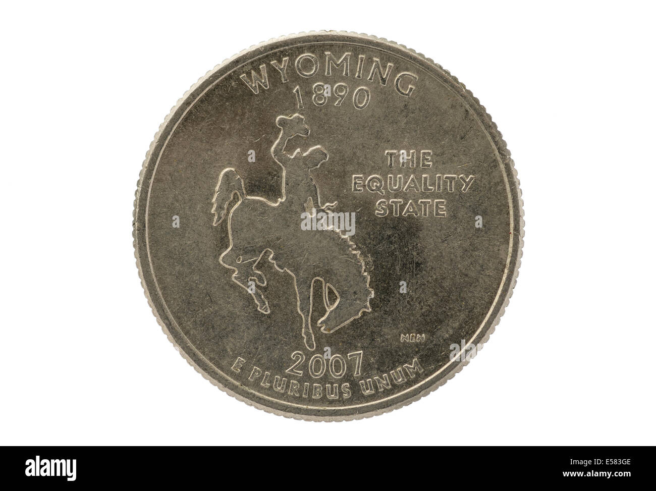 Wyoming State Quarter-Gedenkmünze isoliert auf weißem Hintergrund Stockfoto