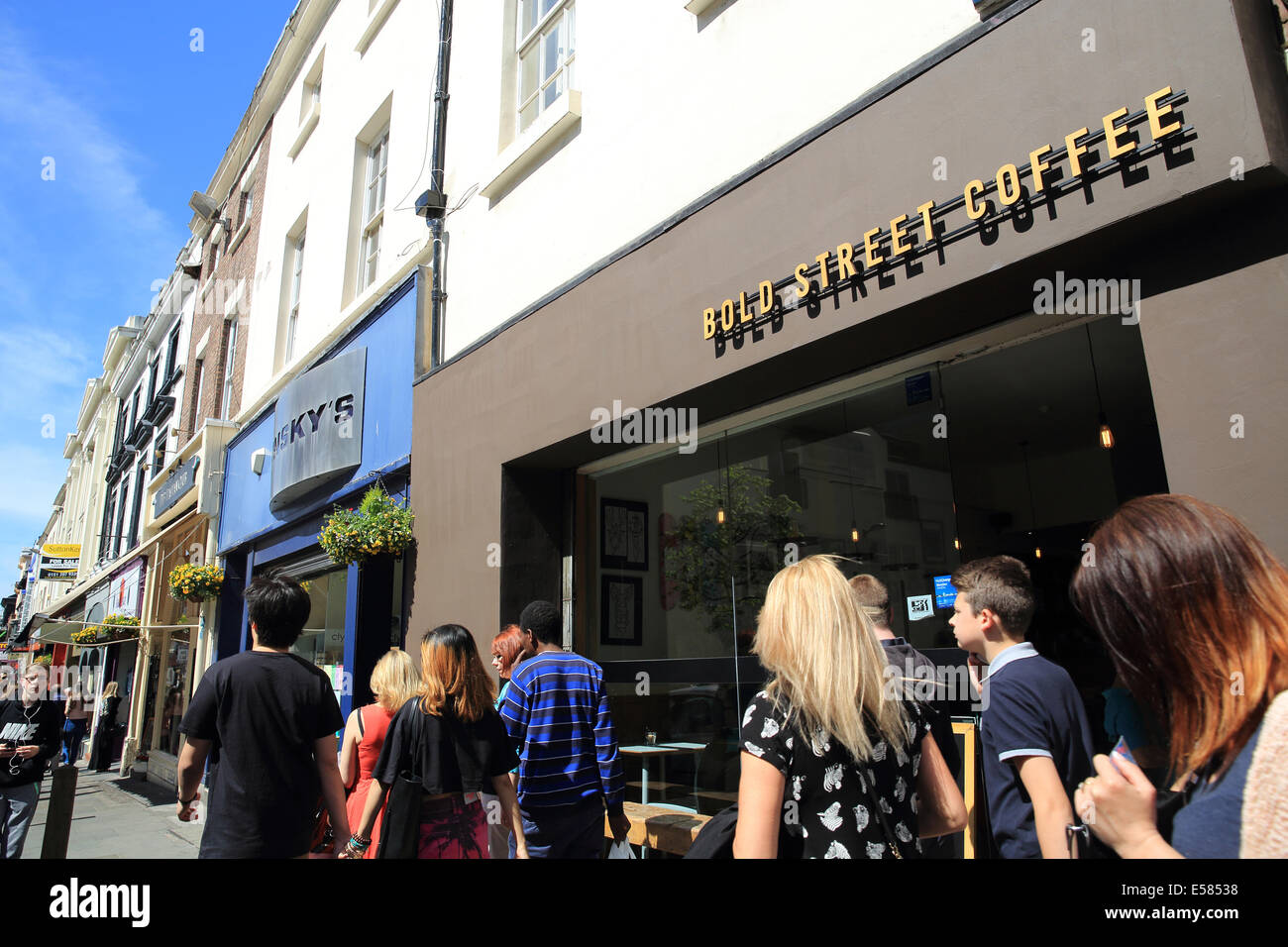 Bold Street Coffee Shop, ein beliebtes, unabhängiger Spezialist Café in Liverpool, Merseyside, NW England, UK Stockfoto