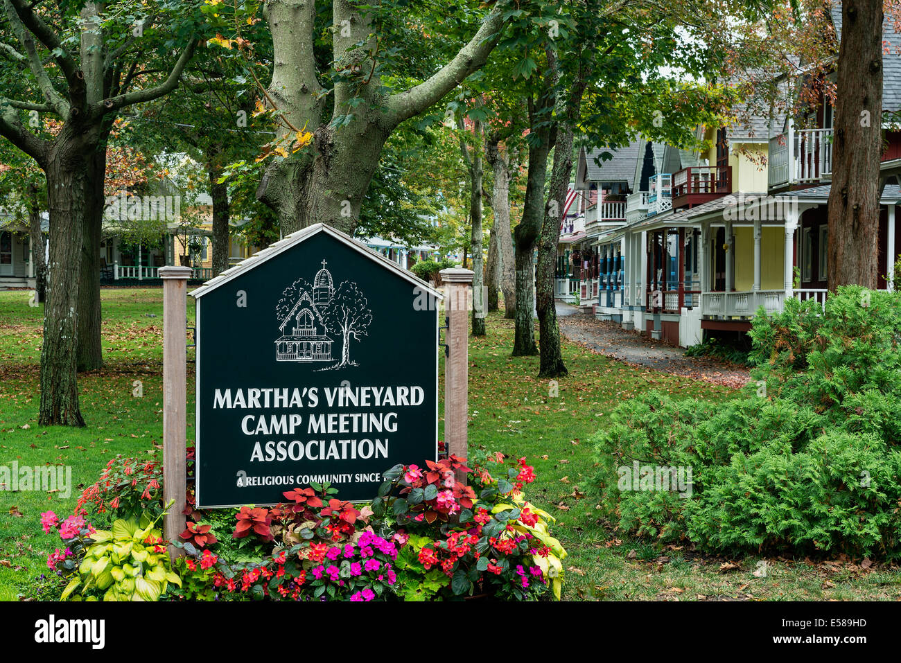 Malerischen viktorianischen Häuser in Martha's Vineyard Campingplatz, Oak Bluffs, Martha's Vineyard, Massachusetts, USA Stockfoto