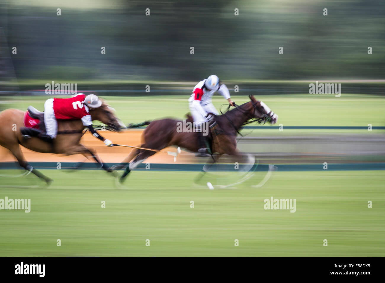 Coca Cola Polo versuchen, den Stick der Welt Nummer eins Polospieler Adolfo Cambiaso Haken in Richtung Ziel beim Gold Cup Stockfoto