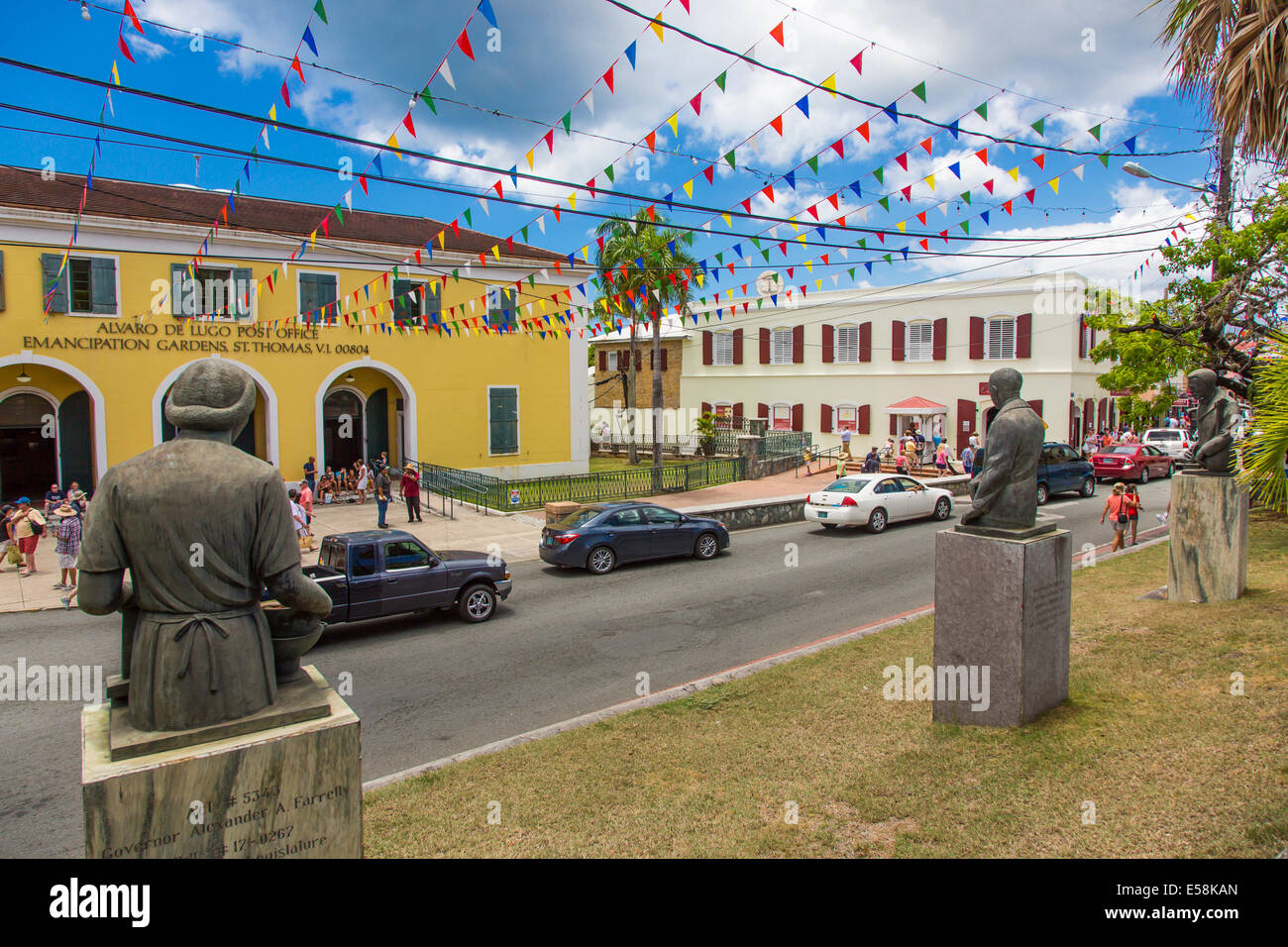 Dronningens Gade oder Hauptstraße in Charlotte Amalie auf der Craibbean Insel St. Thomas in den US Virgin Islands Stockfoto