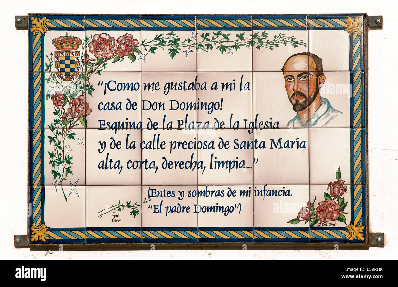 Städtischen-Kachel der Schriftsteller Juan Ramon Jimenez, Moguer, Huelva-Provinz, Region von Andalusien, Spanien, Europa Stockfoto