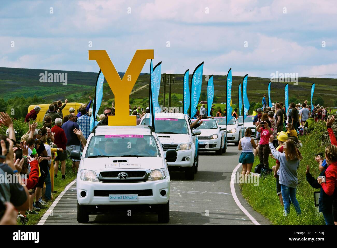 Tour de France 2014 Wohnwagen durch Peak District National Park South Yorkshire England Europa Stockfoto