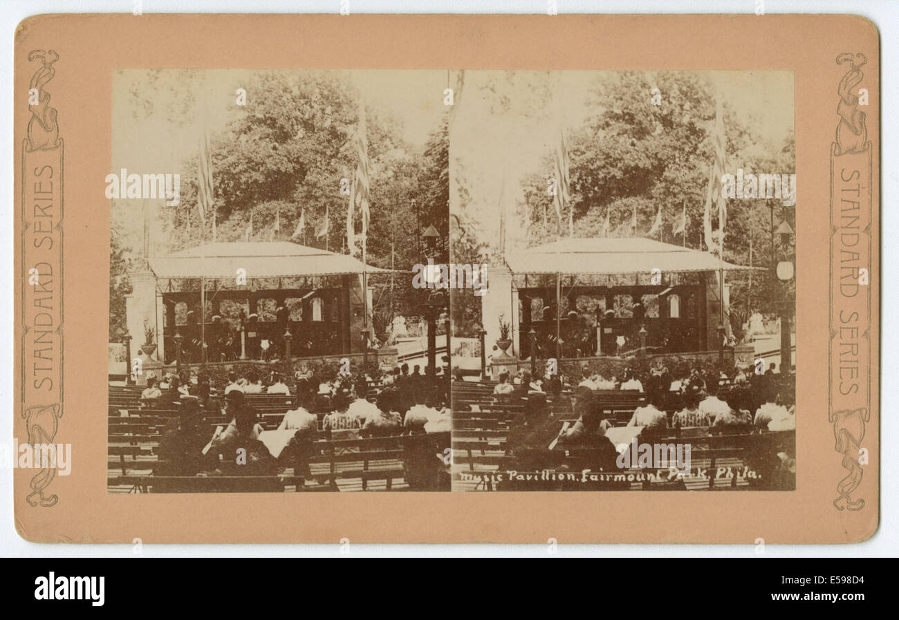 Ein Stereogramm des Music Pavillons im Fairmount Park in Philadelphia, das seine Rolle als Konzertstätte im 19. Jahrhundert unterstreicht. Stockfoto