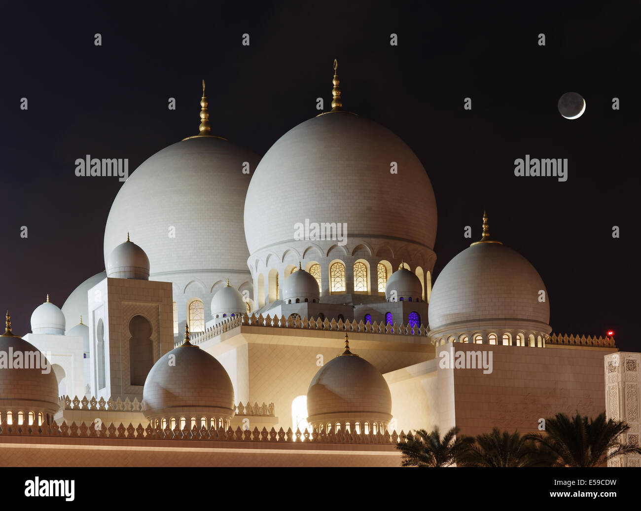 Sheikh Zayed Moschee, Abu Dhabi, UAE, Abendlicher Blick Stockfoto