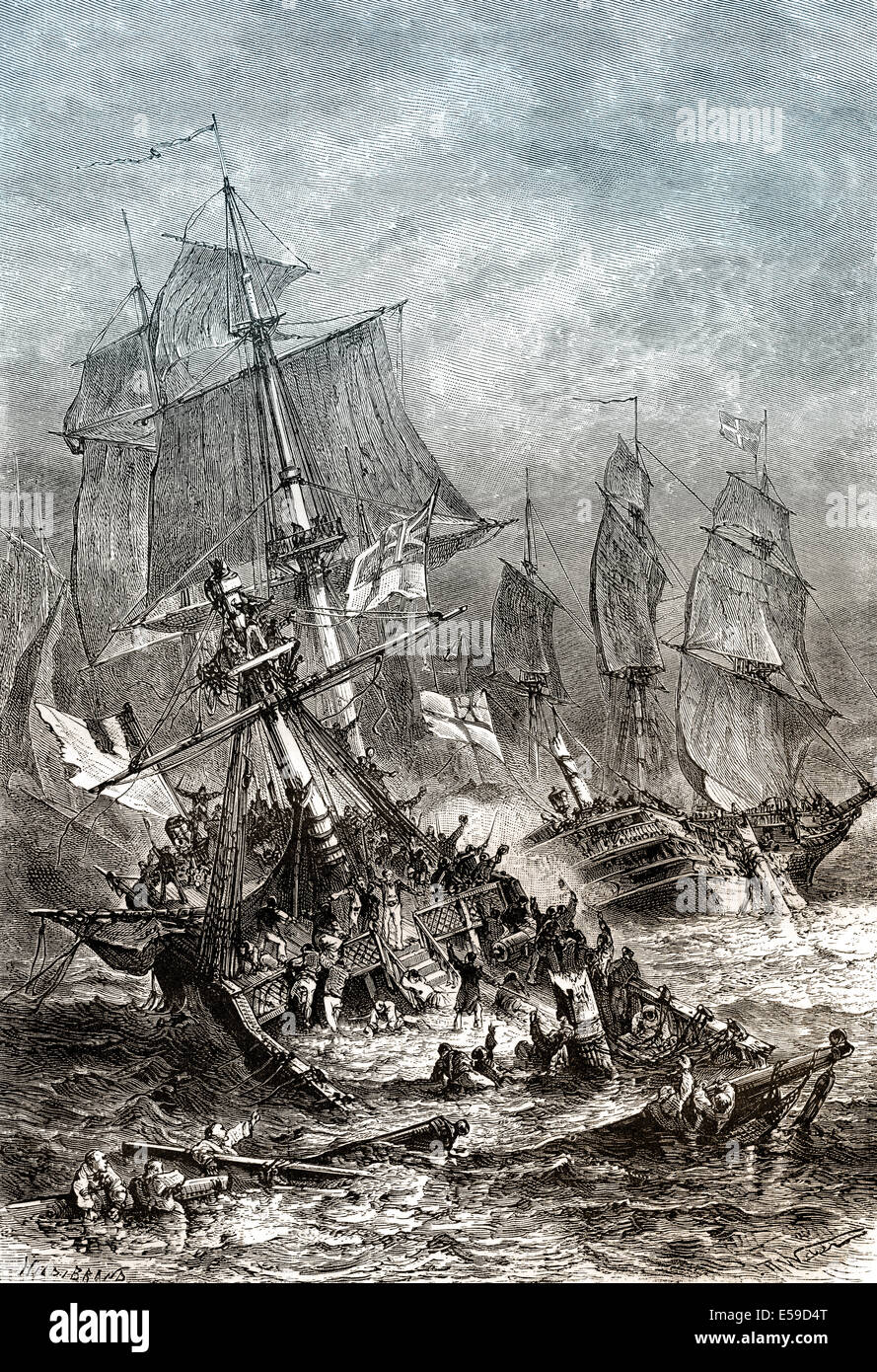 Der Untergang der Vengeur du Peuple, ein Schiff der französischen Marine, The Glorious First of Juni 1794, französische revolutionäre Kriege Stockfoto