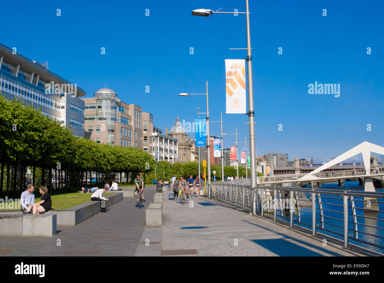 Commonwealth Games-Banner auf der Lampe Beiträge in Broomielaw, Glasgow Stockfoto