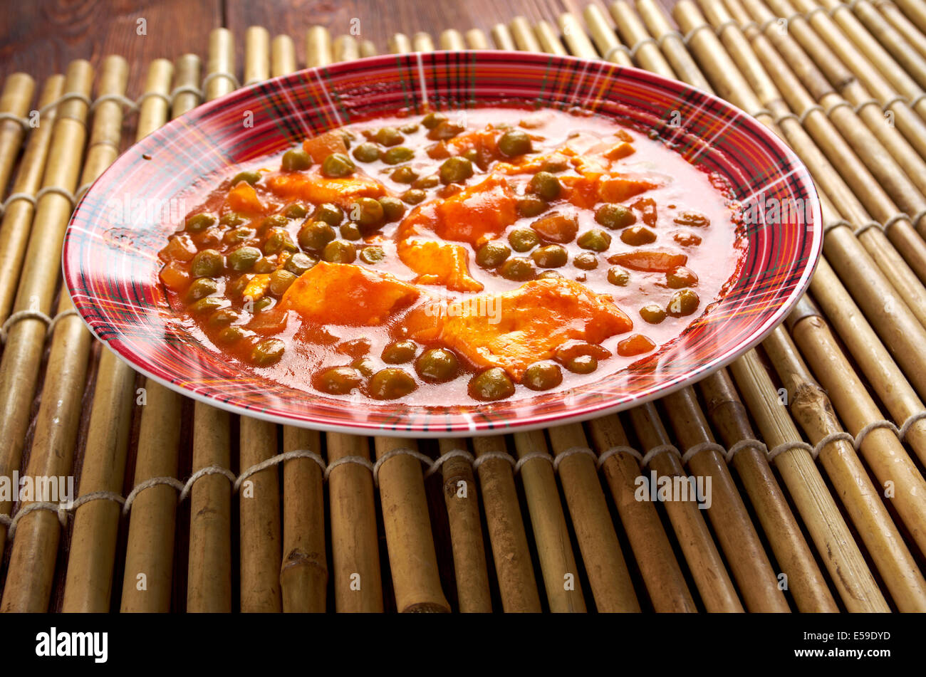 Mattar Paneer - ist ein vegetarisches Nord indische Gericht bestehend aus Erbsen und Käse des Landwirts in einer Basis Tomatensauce, [1] gewürzten Witz Stockfoto