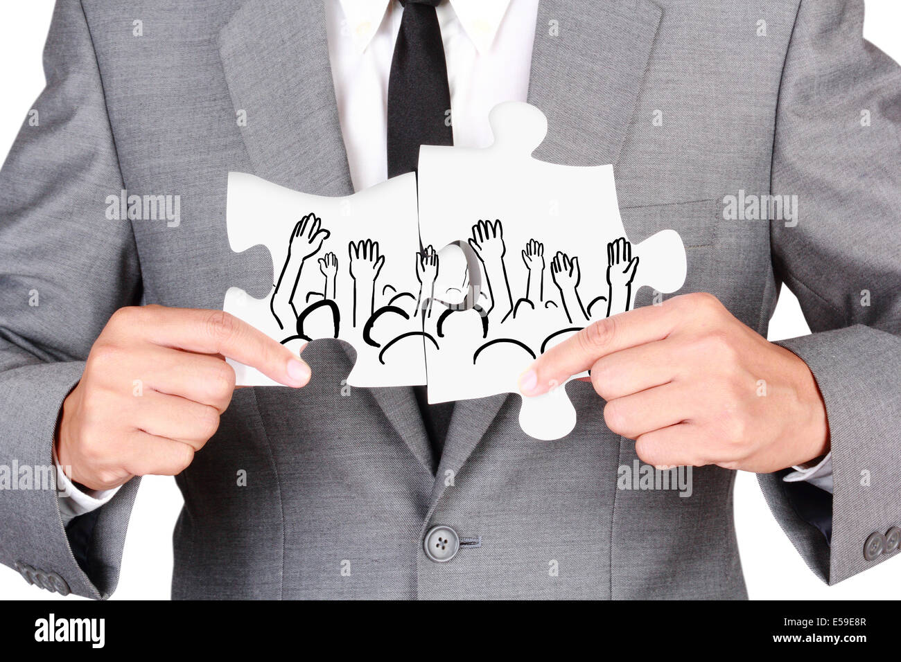 Konzept Teamwork Konzept Geschäftsmann Puzzle zeigt eine Verbindung erstellen Menschen Verbindung Teamwork Konzept isoliert auf weiss Stockfoto